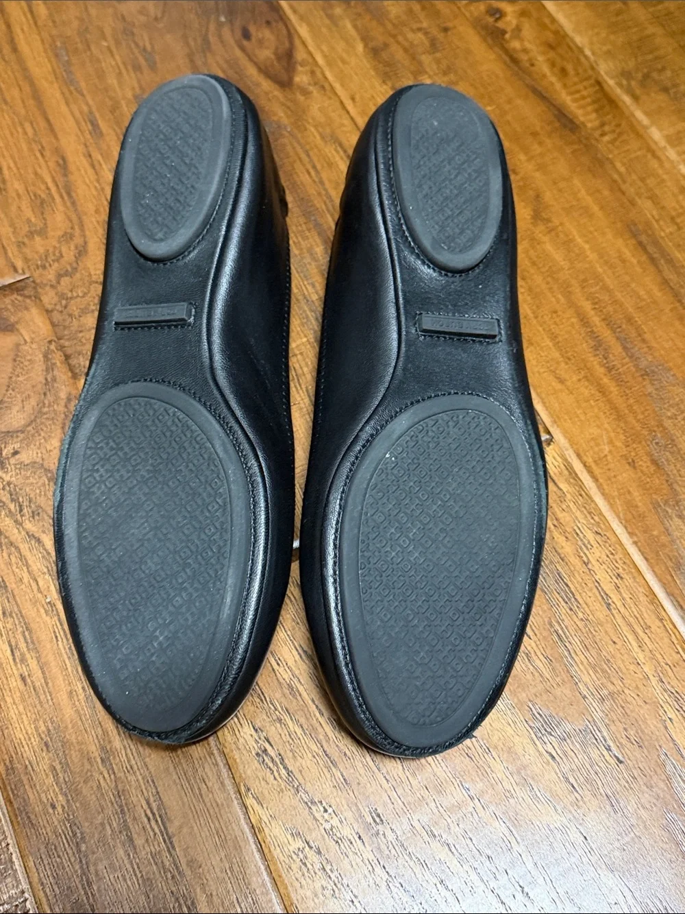Tory Burch Black Leather Logo Ballet Flats